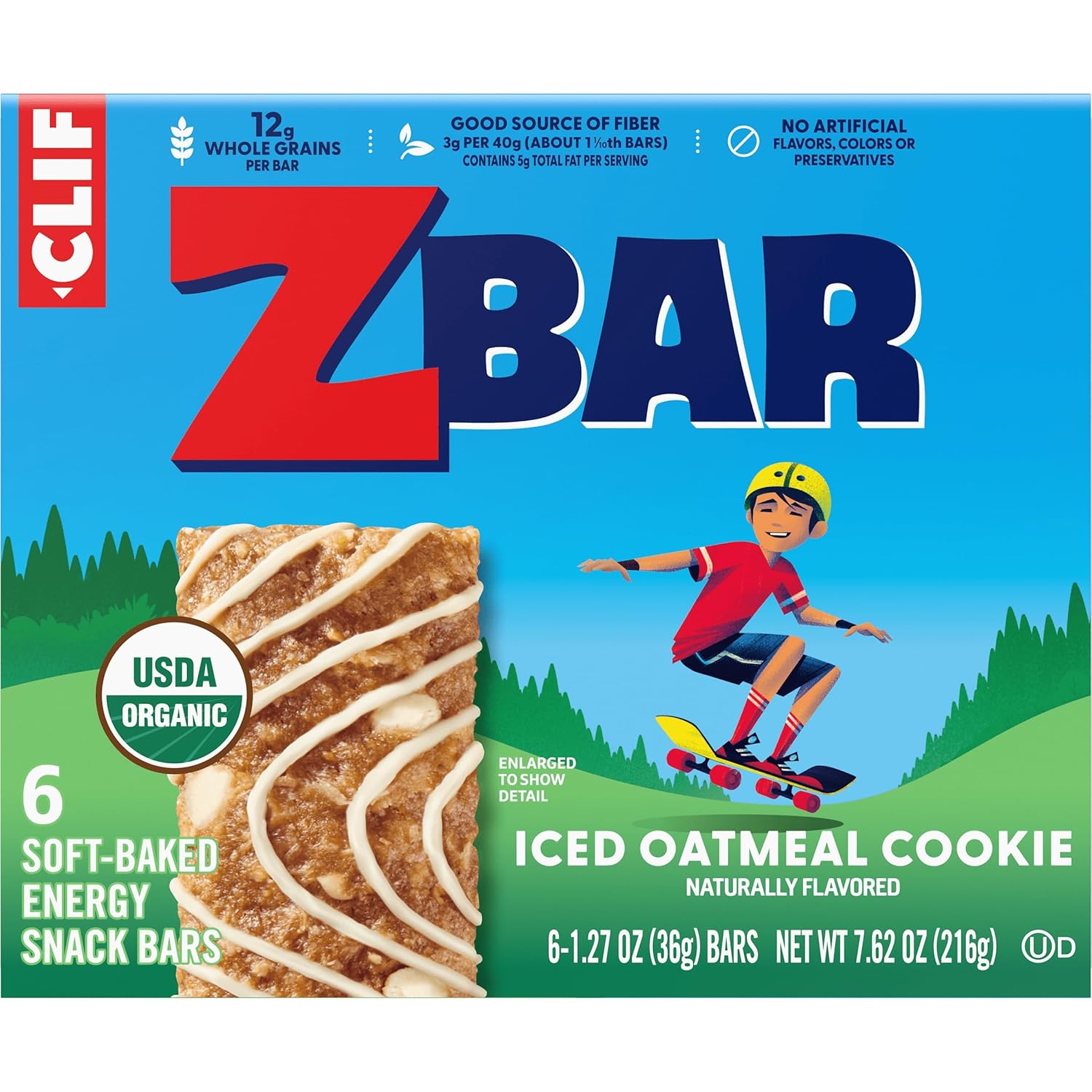 CLIF Kid Zbar Iced Oatmeal Cookie Soft-Baked Snack Bars for Kids School Lunchbox, 6 Pack Individually Wrapped