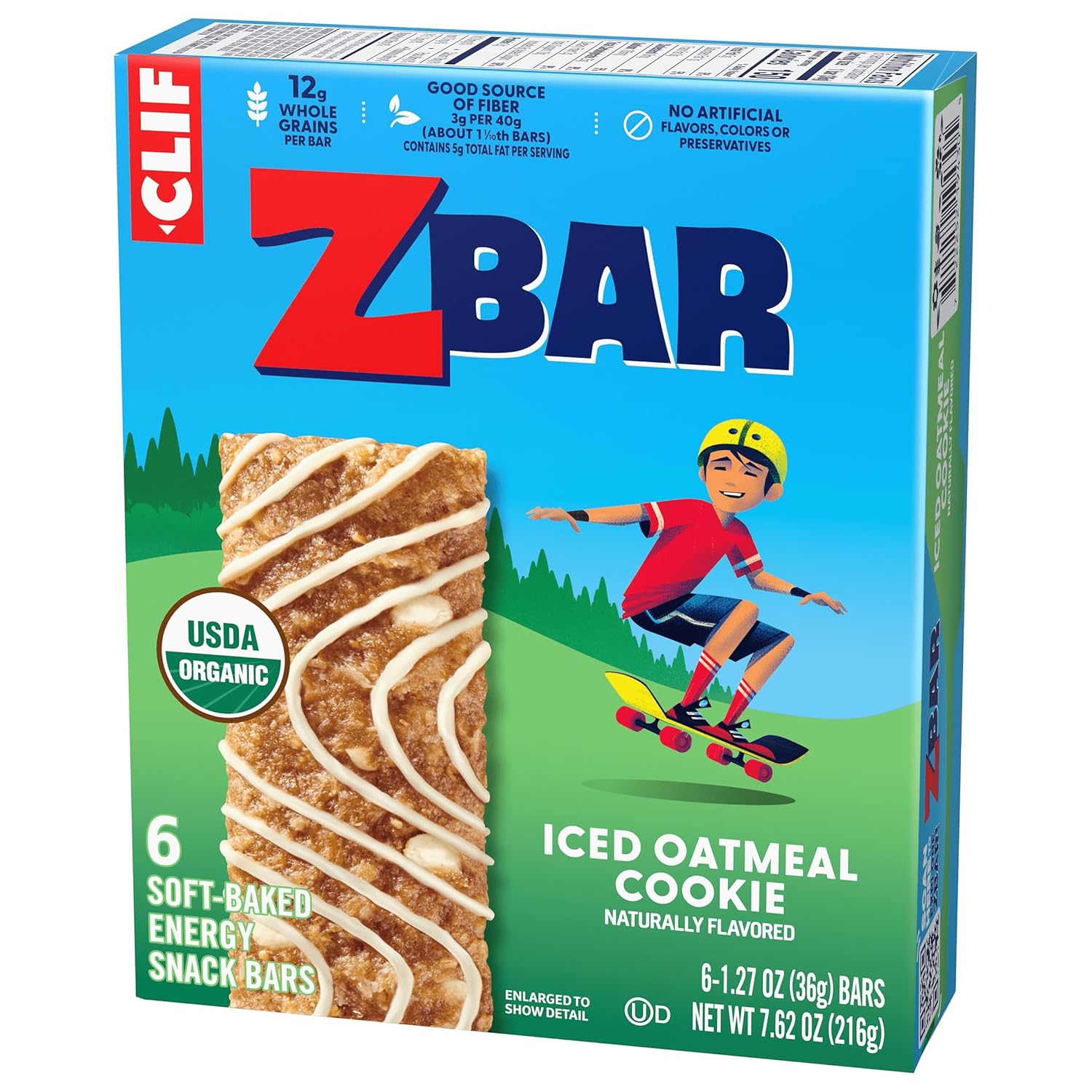 CLIF Kid Zbar Iced Oatmeal Cookie Soft-Baked Snack Bars for Kids School Lunchbox, 6 Pack Individually Wrapped