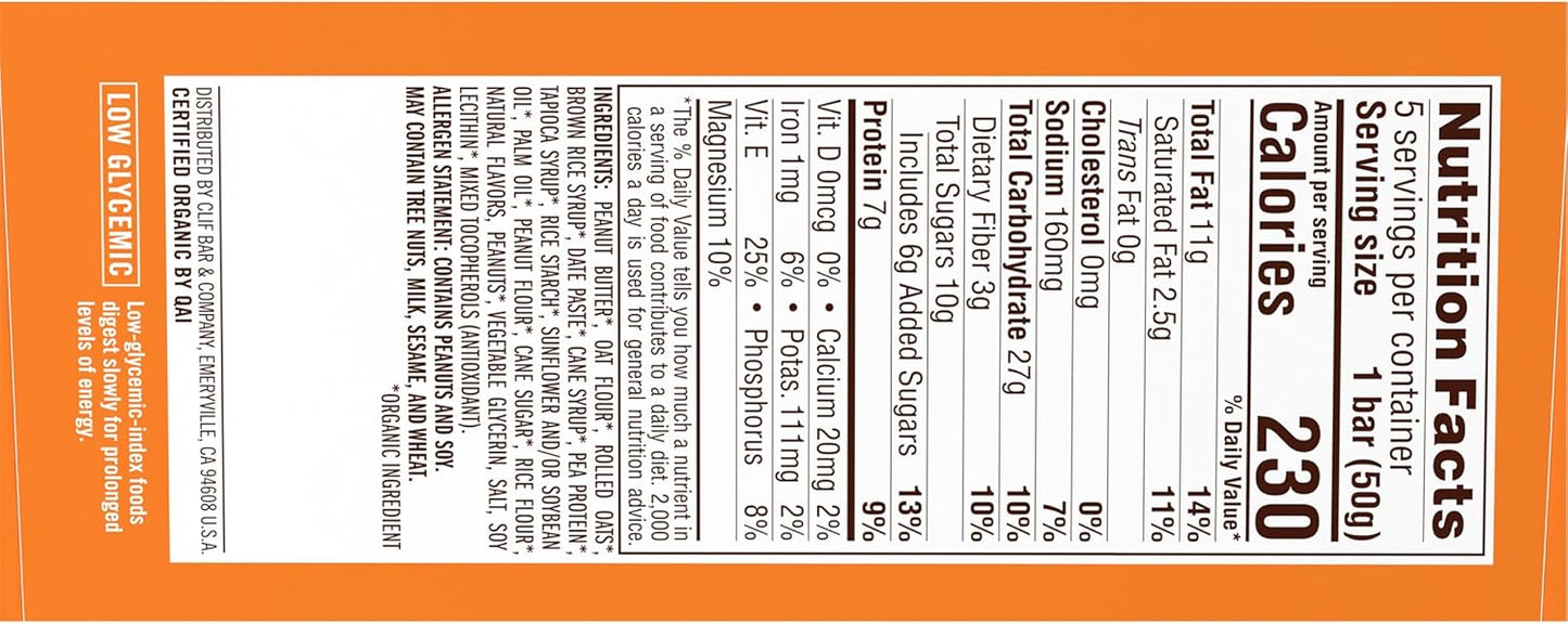 CLIF Nut Butter Bar Peanut Butter – Clean-Label Pantry Snack for Mindful Eaters, 5-Pack