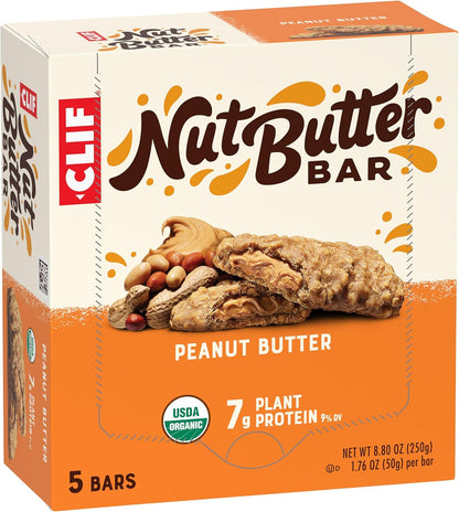 CLIF Nut Butter Bar Peanut Butter – Clean-Label Pantry Snack for Mindful Eaters, 5-Pack