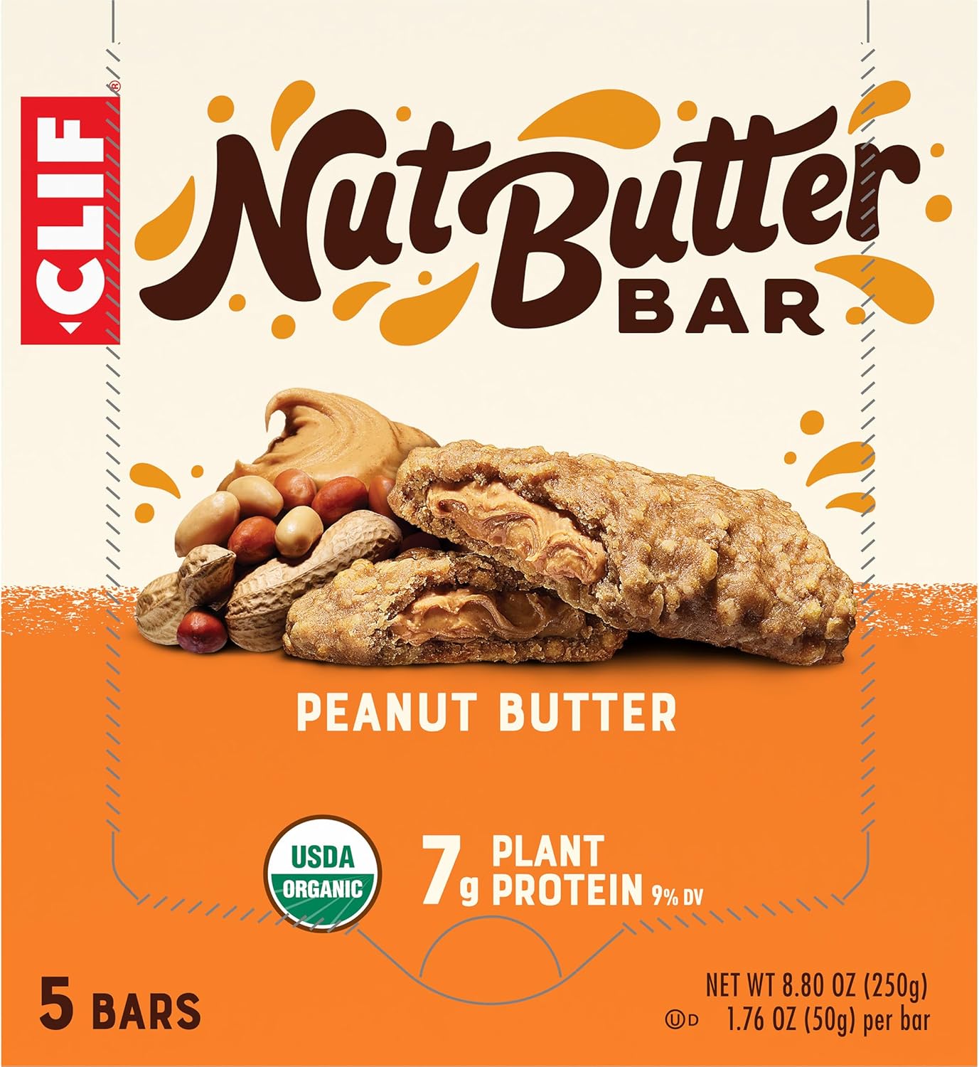 CLIF Nut Butter Bar Peanut Butter – Clean-Label Pantry Snack for Mindful Eaters, 5-Pack