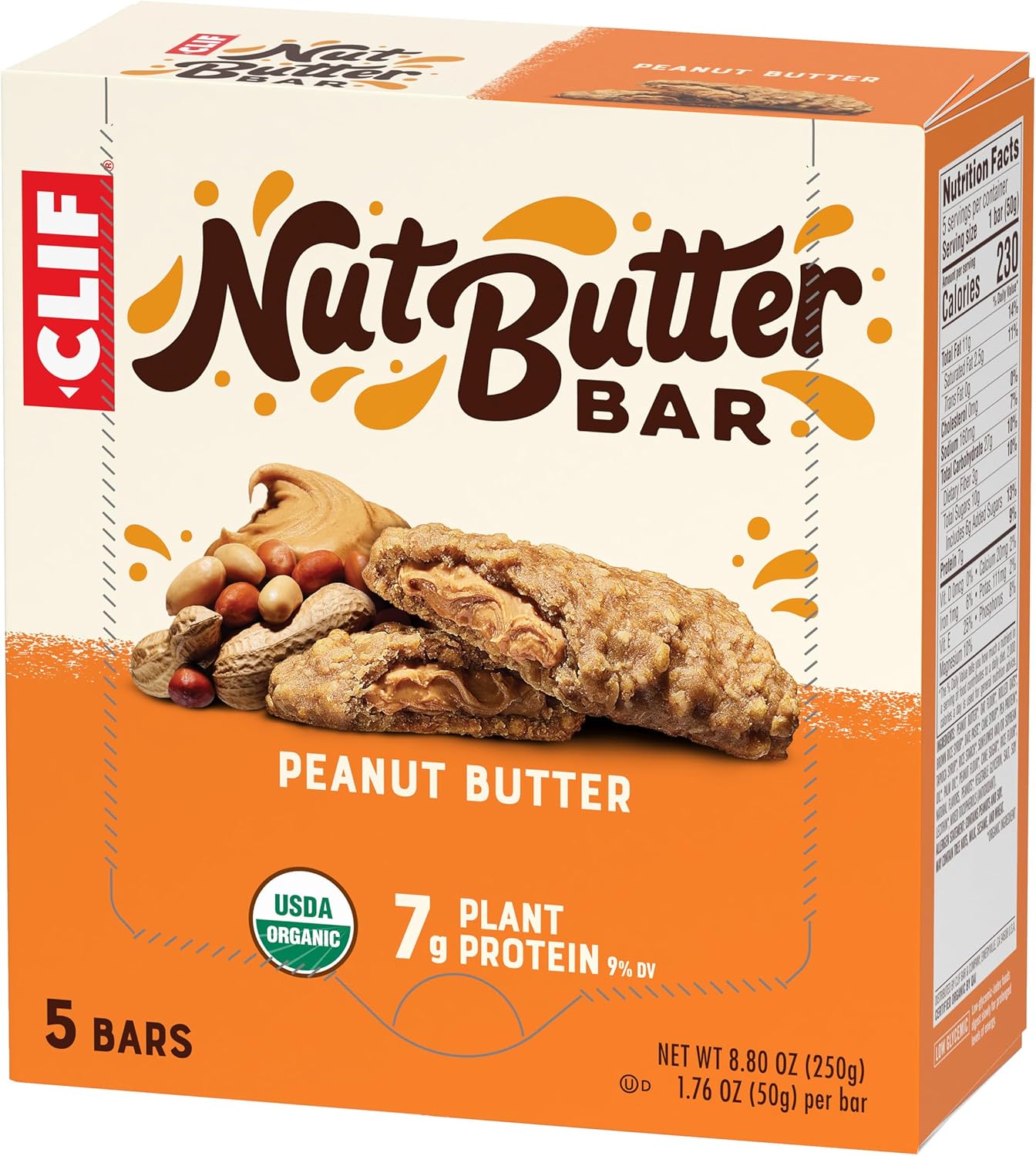 CLIF Nut Butter Bar Peanut Butter – Clean-Label Pantry Snack for Mindful Eaters, 5-Pack
