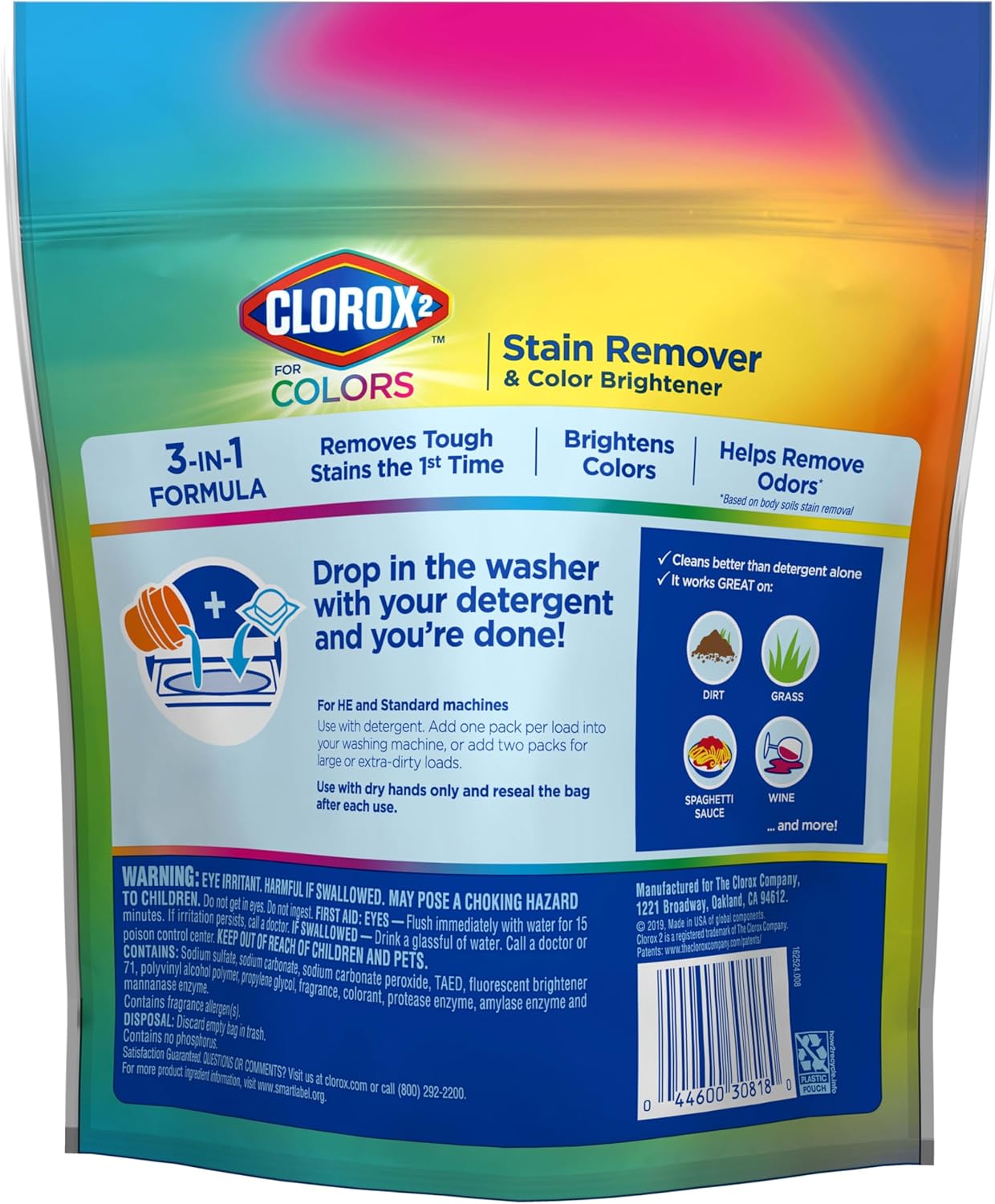 Clorox 2 for Colors Packs – One-Step Laundry Booster for Shared Apartment HE Washers, 40 Count