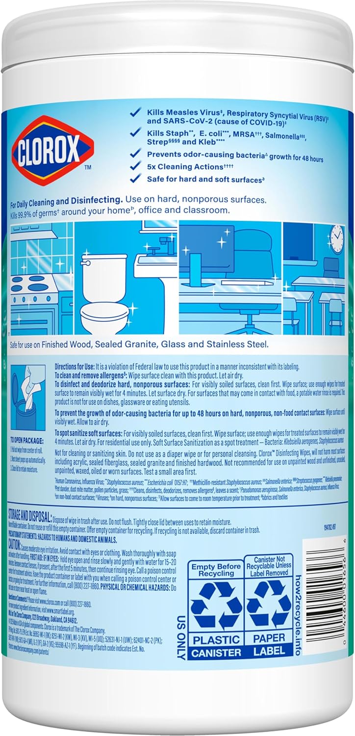 Clorox Bleach Free Disinfecting Wipes for Nursery and Playroom, Kid-Safe Daily Surface Cleaner, 75 Count