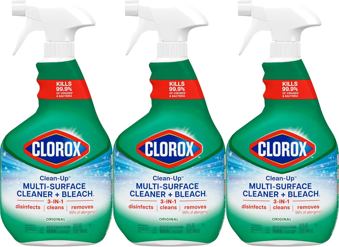 Clorox Disinfectant Cleaner – Allergen-Reducing Multi Surface Spray for Bedroom and Living Room Wellness, 32 Oz, Pack of 3