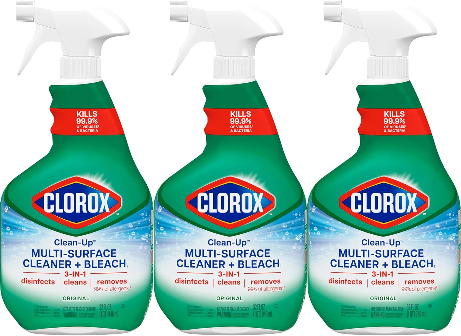 Clorox Disinfectant Cleaner – Allergen-Reducing Multi Surface Spray for Bedroom and Living Room Wellness, 32 Oz, Pack of 3