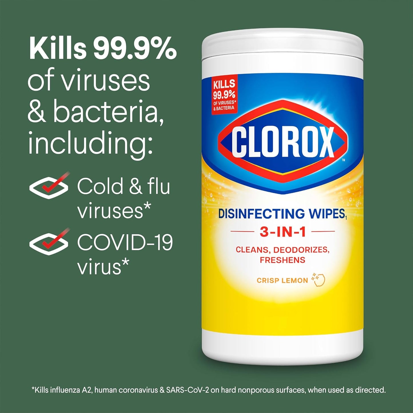 Clorox Disinfecting Wipes for Allergy Season, Bleach-Free Disinfectant Safe Around Kids, Pets, and Food Prep Areas, 75 Count, Pack of 3