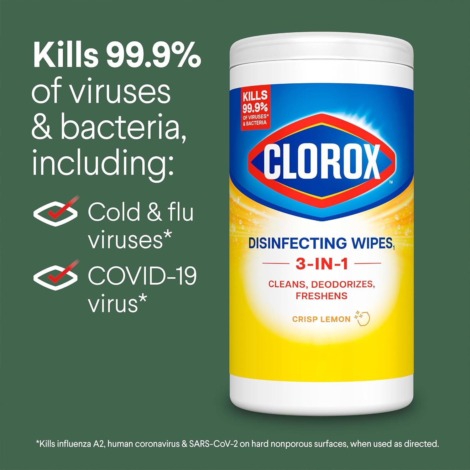 Clorox Disinfecting Wipes for Allergy Season, Bleach-Free Disinfectant Safe Around Kids, Pets, and Food Prep Areas, 75 Count, Pack of 3