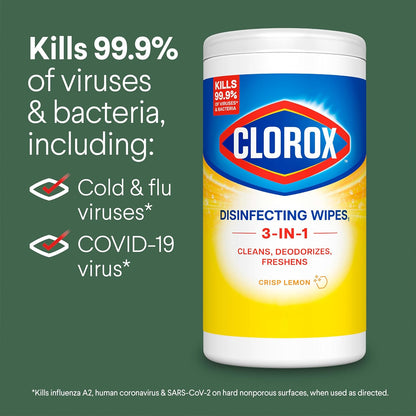 Clorox Disinfecting Wipes for Allergy Season, Bleach-Free Disinfectant Safe Around Kids, Pets, and Food Prep Areas, 75 Count, Pack of 3