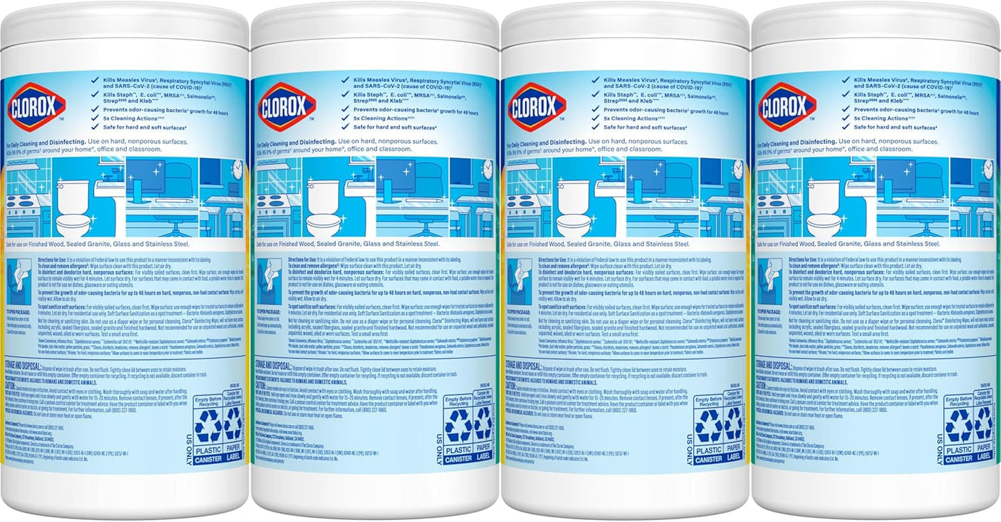 Clorox Disinfecting Wipes for Family-Safe Germ Removal, Bleach-Free Household Disinfection, 75 Count, Pack of 4