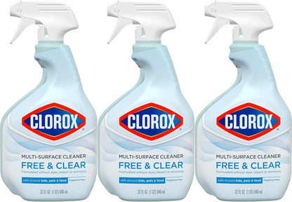 Clorox Free & Clear Multi-Surface Cleaner – Nursery and High Chair Safe Cleaning Spray, 32 oz, Pack of 3
