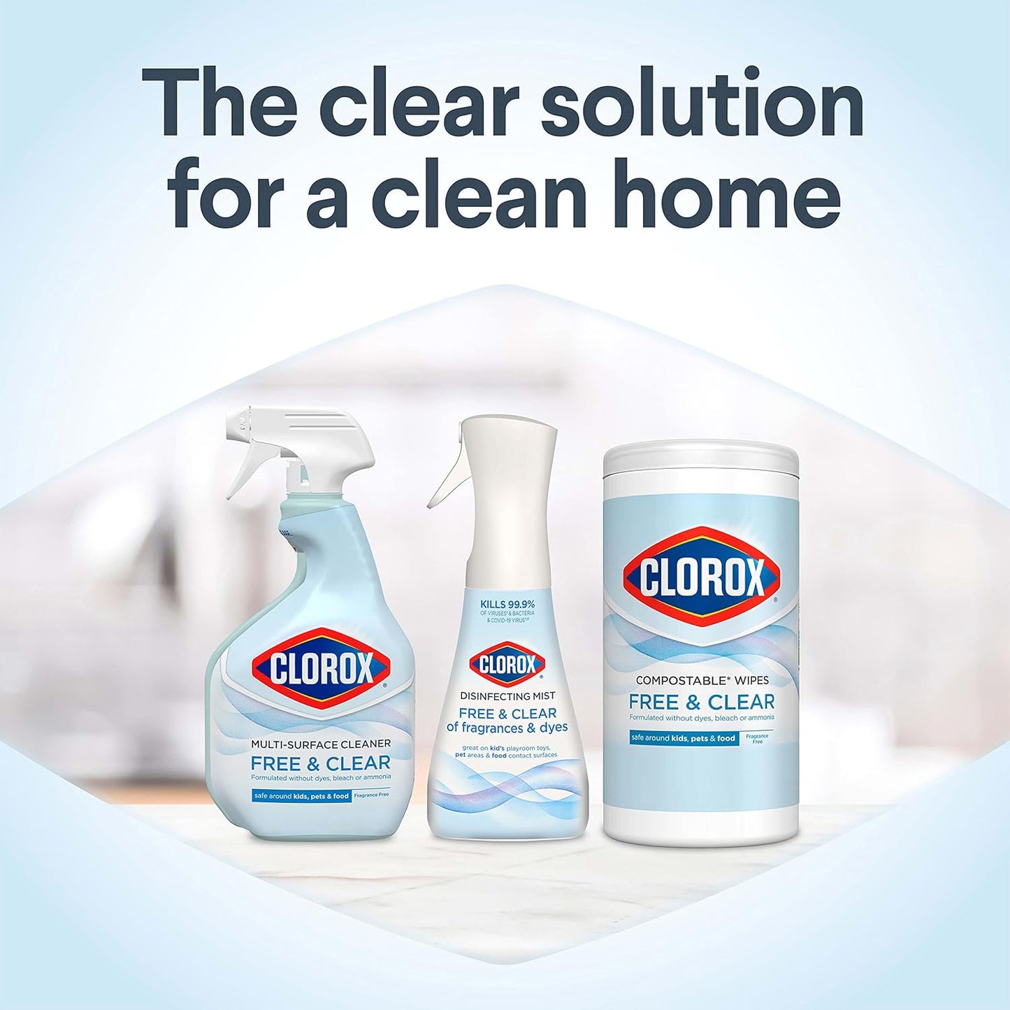Clorox Free & Clear Multi-Surface Cleaner – Nursery and High Chair Safe Cleaning Spray, 32 oz, Pack of 3