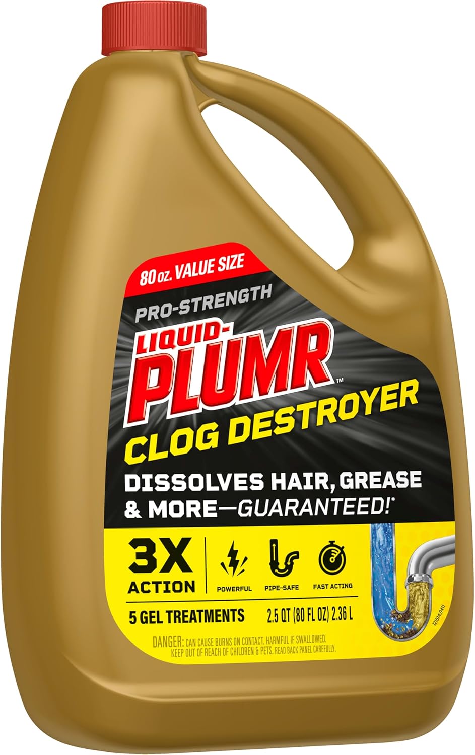 Clorox Liquid-Plumr Pro-Strength Clog Destroyer – 80 fl oz Gel for Fast Drain Clearing in Busy Home Offices