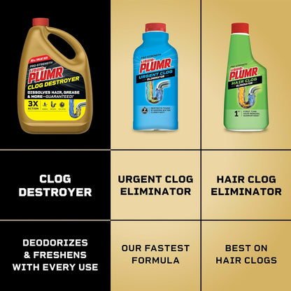 Clorox Liquid-Plumr Pro-Strength Clog Destroyer – Child-Safe Drain Cleaner for Homes with Kids and Pets, 32 fl oz