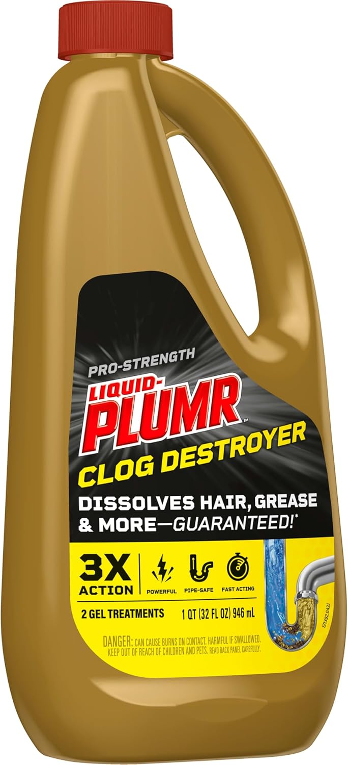 Clorox Liquid-Plumr Pro-Strength Clog Destroyer – Child-Safe Drain Cleaner for Homes with Kids and Pets, 32 fl oz