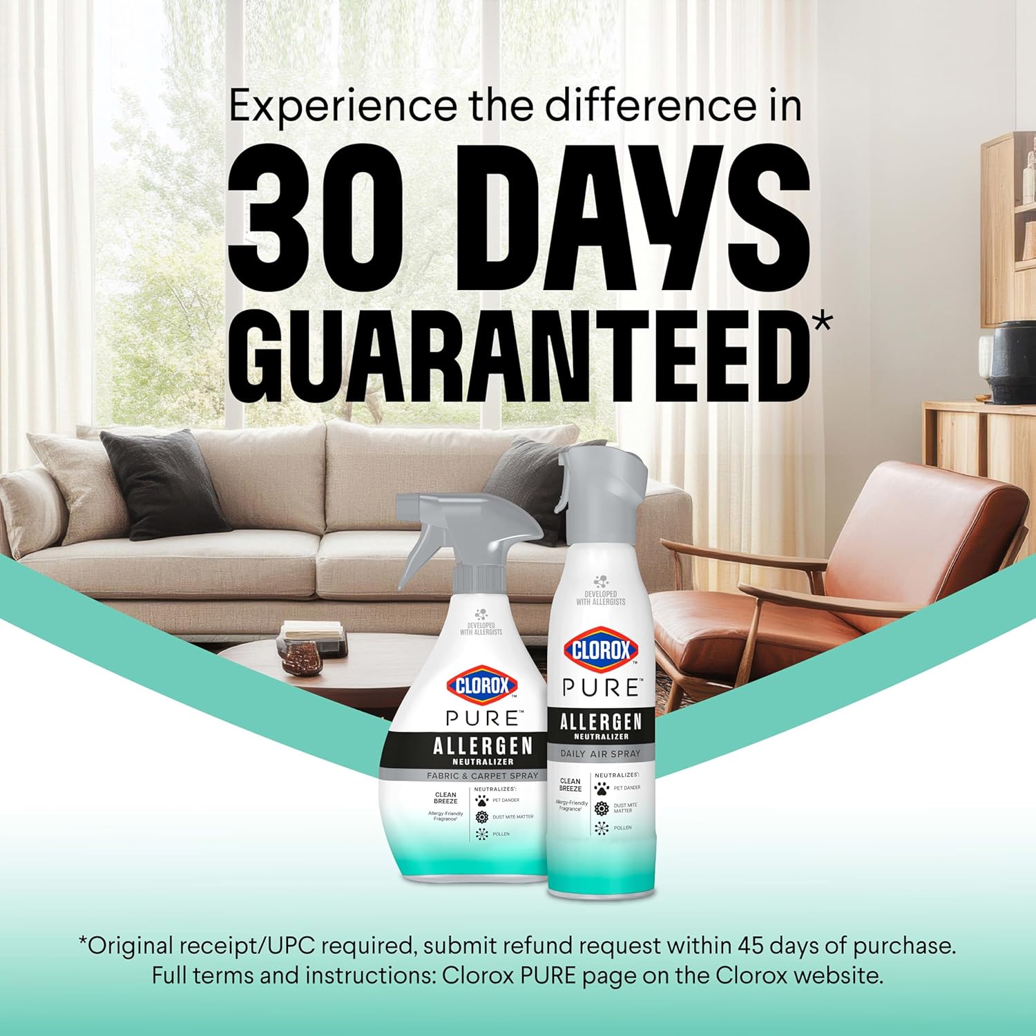 Clorox PURE Allergen Neutralizer Daily Air Spray – Flameless, Smoke-Free Bedroom Air Care for Safer Nights, 8 Ounces