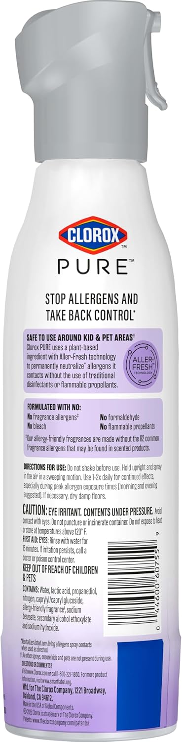 Clorox PURE Allergen Neutralizer Nighttime Calm – Flameless, Propellant-Free Mist for Safer Sleep and Shared Living Areas
