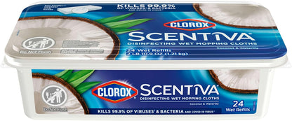 Clorox Scentiva Disinfecting Wet Mop Pads – Coconut & Waterlily Beach-House Aesthetic for Living Room Floors, Bleach-Free Disposable Refills