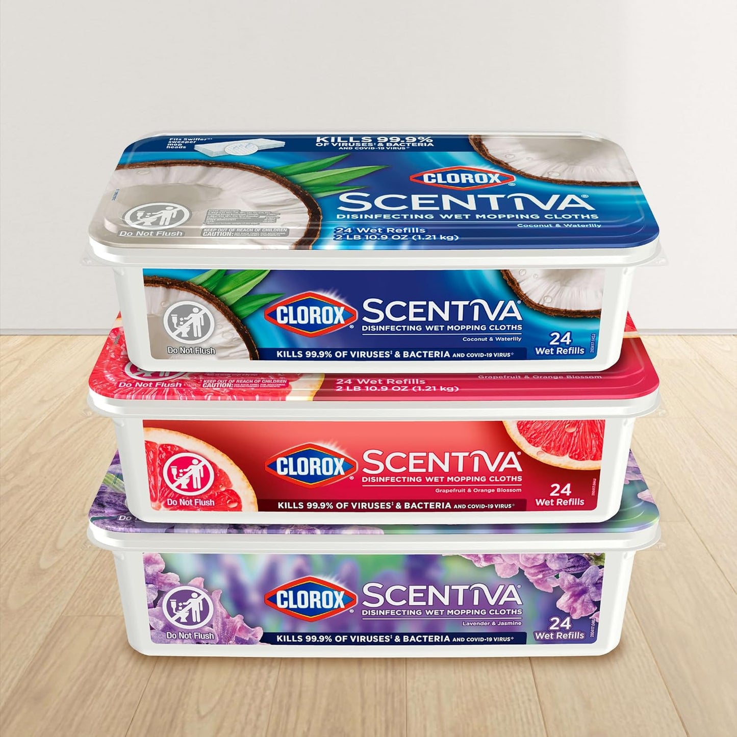Clorox Scentiva Disinfecting Wet Mop Pads – Coconut & Waterlily Beach-House Aesthetic for Living Room Floors, Bleach-Free Disposable Refills
