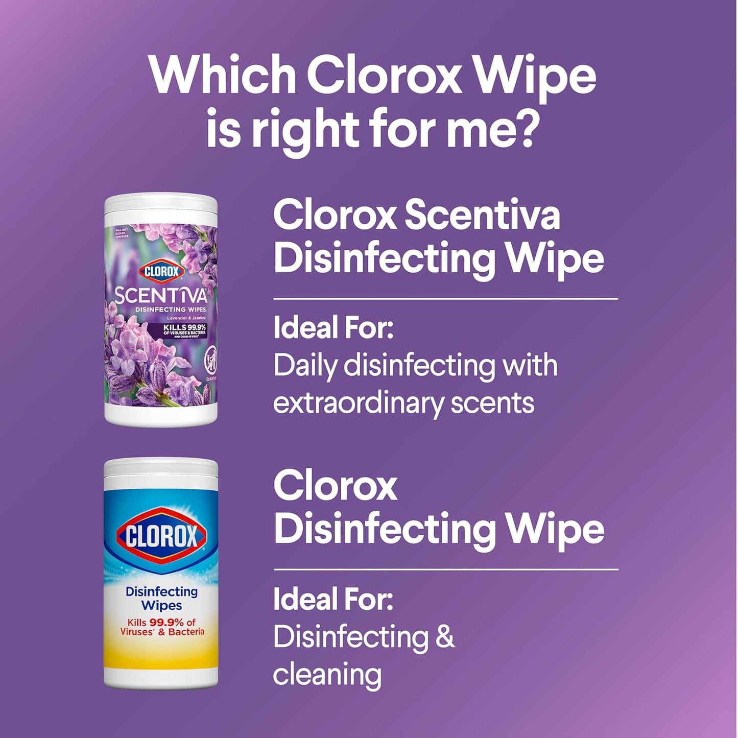 Clorox Scentiva Disinfecting Wipes – Long-Lasting Lavender Jasmine Fragrance for Stress Relief Spaces