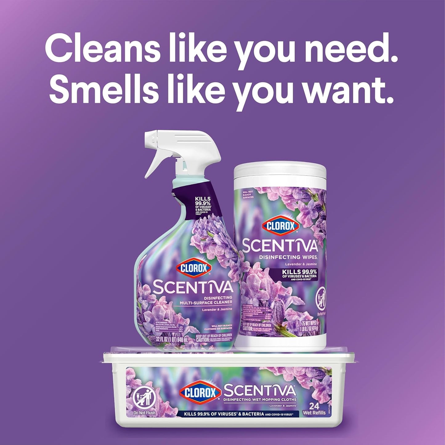 Clorox Scentiva Disinfecting Wipes – Long-Lasting Lavender Jasmine Fragrance for Stress Relief Spaces