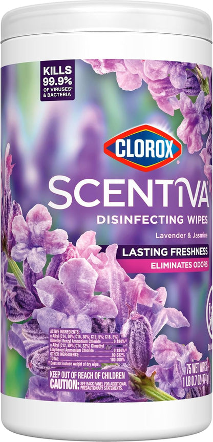 Clorox Scentiva Disinfecting Wipes – Long-Lasting Lavender Jasmine Fragrance for Stress Relief Spaces