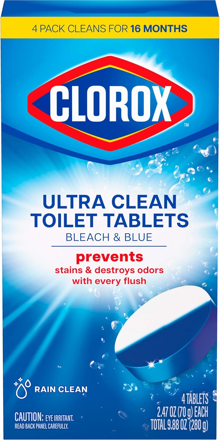 Clorox Ultra Clean Toilet Tablets Bleach & Blue – Calming Rain Clean Scent for Self-Care Bathroom Rituals