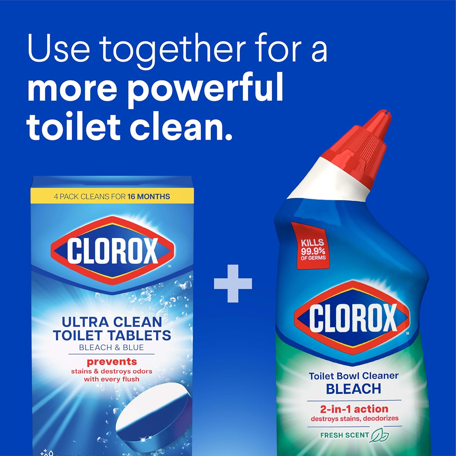 Clorox Ultra Clean Toilet Tablets Bleach & Blue – Calming Rain Clean Scent for Self-Care Bathroom Rituals