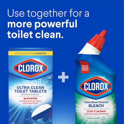 Clorox Ultra Clean Toilet Tablets Bleach & Blue – Calming Rain Clean Scent for Self-Care Bathroom Rituals