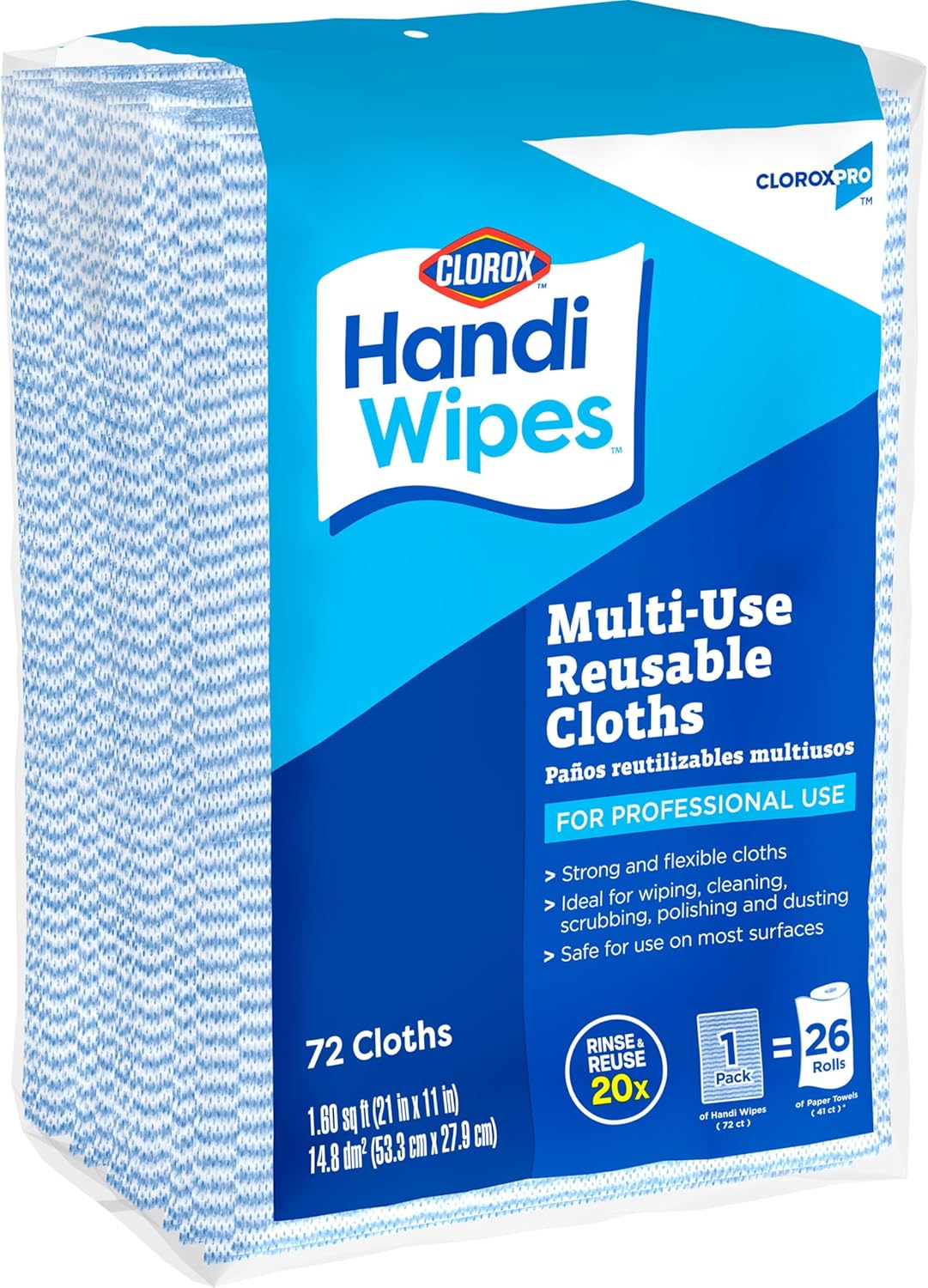 CloroxPro Clorox Handi Wipes Multi Use Reusable Cloths, 72 Count – Streamlined Cleaning Cloths for Clutter-Free Restroom Stations
