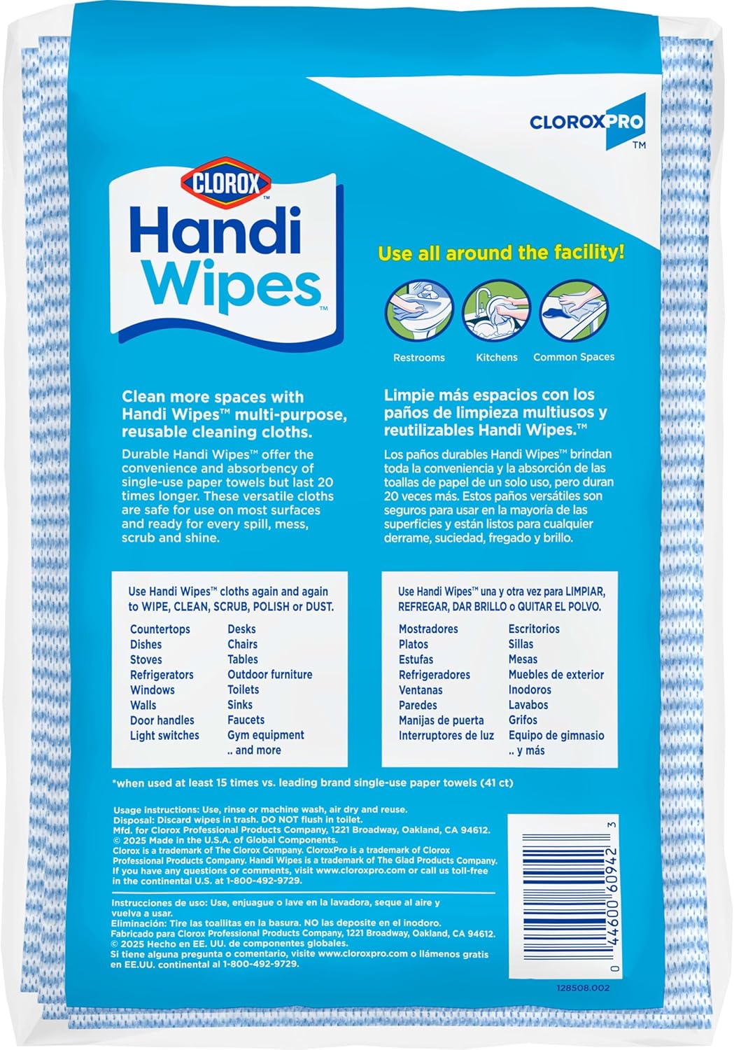 CloroxPro Clorox Handi Wipes Multi Use Reusable Cloths, 72 Count – Streamlined Cleaning Cloths for Clutter-Free Restroom Stations