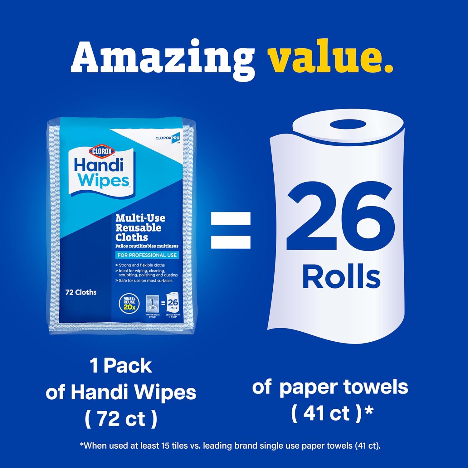 CloroxPro Clorox Handi Wipes Multi Use Reusable Cloths, 72 Count – Streamlined Cleaning Cloths for Clutter-Free Restroom Stations
