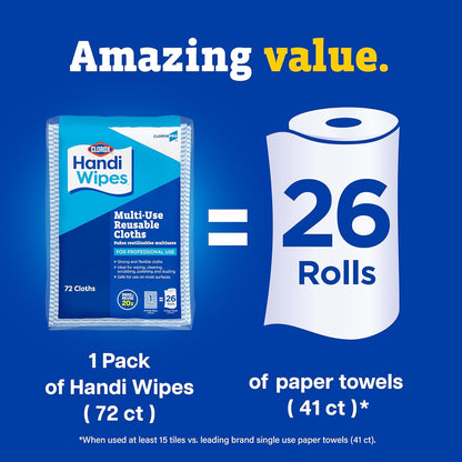 CloroxPro Clorox Handi Wipes Multi Use Reusable Cloths, 72 Count – Streamlined Cleaning Cloths for Clutter-Free Restroom Stations