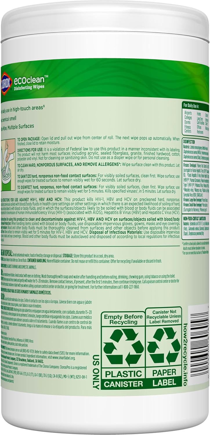 CloroxPro EcoClean Disinfecting Wipes – Plant-Based Kitchen and Bathroom Sanitizing for Allergy-Prone Homes