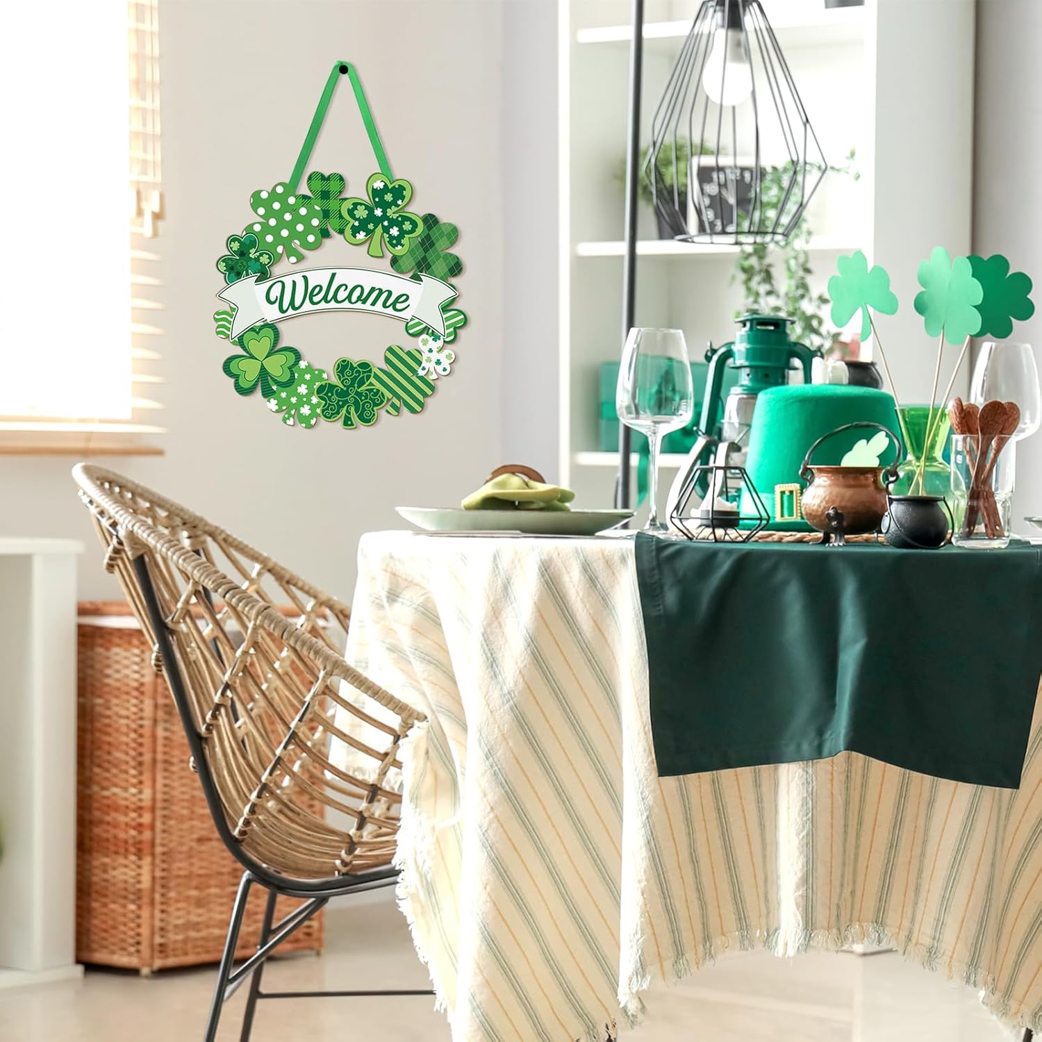 Clover Lane – Round Wood St. Patrick's Day Welcome Sign, Affordable Housewarming and Holiday Gift for Friends, Indoor Wall Hanging