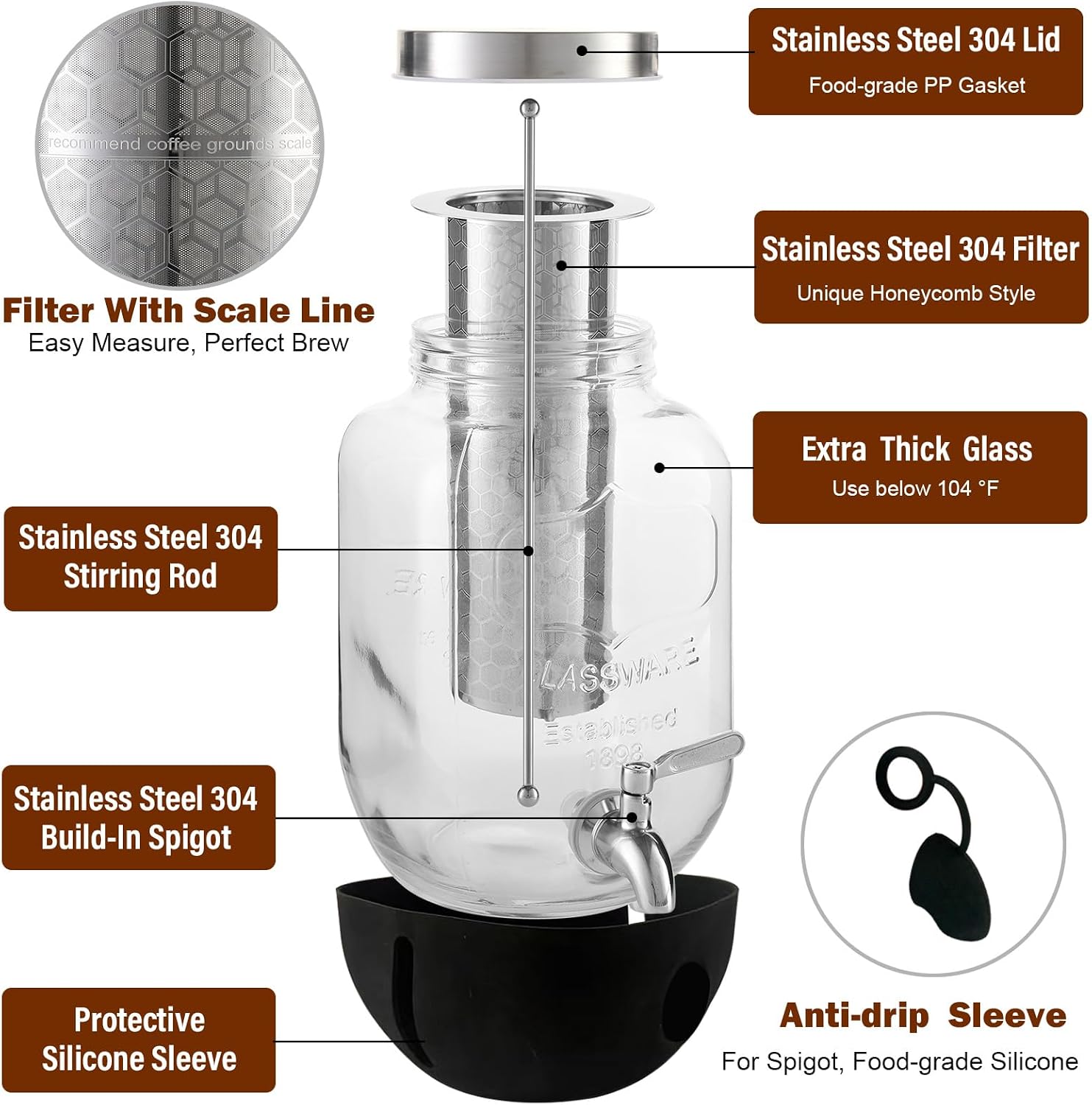 Cold Brew Coffee Dispenser – Consistent 4-6 Hour Brew for Busy Professionals Who Prep Drinks Ahead