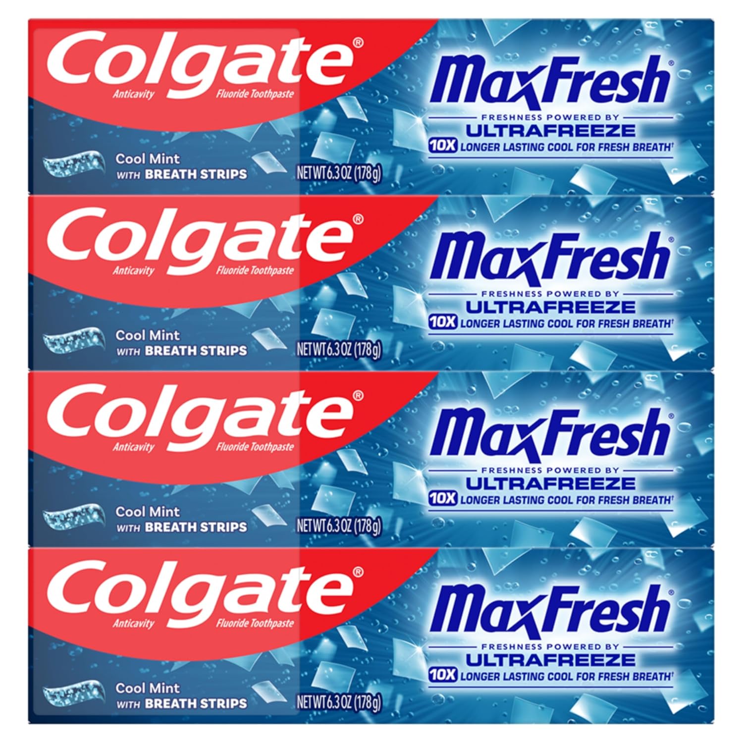 Colgate MaxFresh Cool Mint Toothpaste – Morning Energy Boost for Professionals, 6.3oz x4 Pack with Ultrafreeze Technology