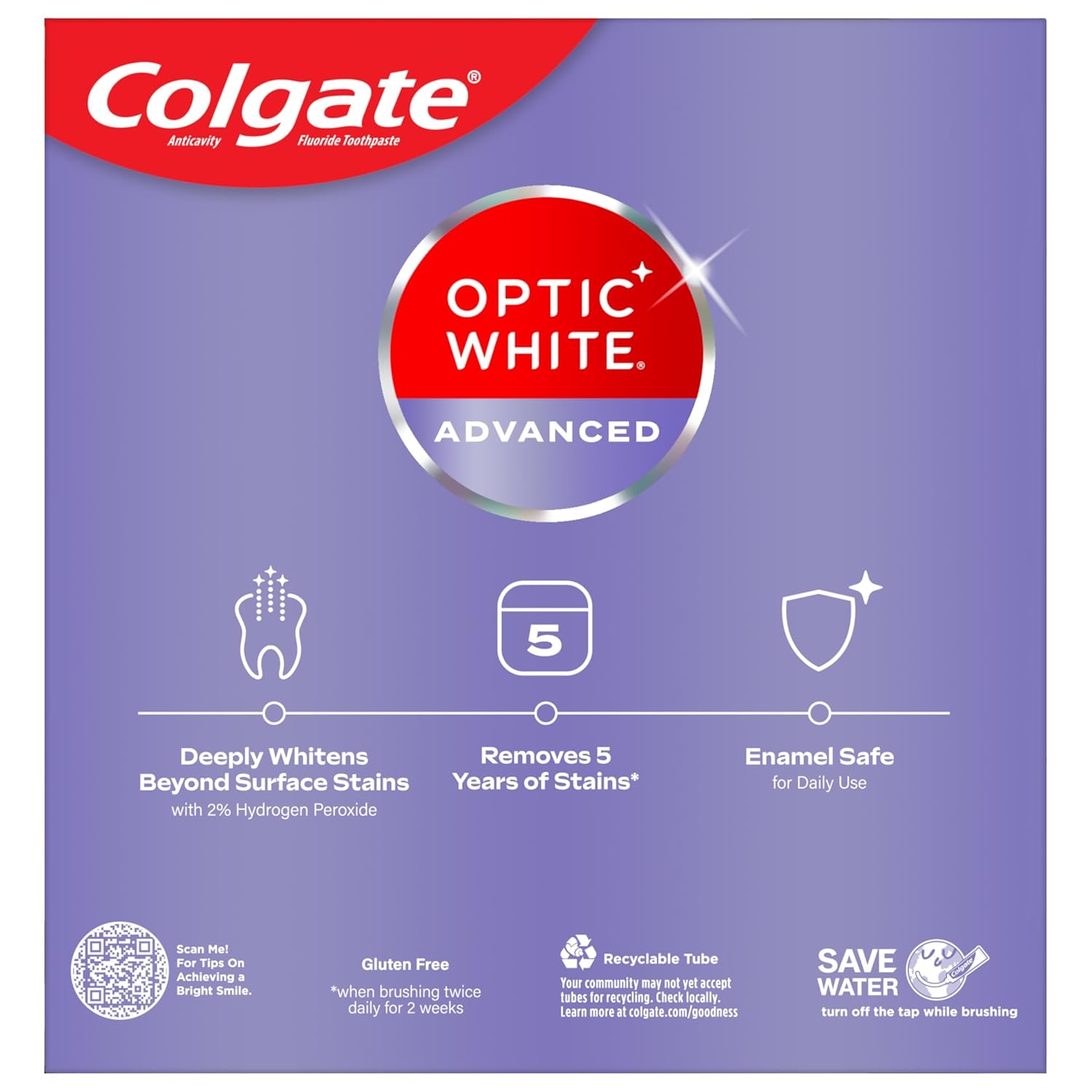 Colgate Optic White Advanced Toothpaste – Thoughtful Stocking Stuffer for Coffee and Tea Drinkers, 3 Pack 3.2 oz