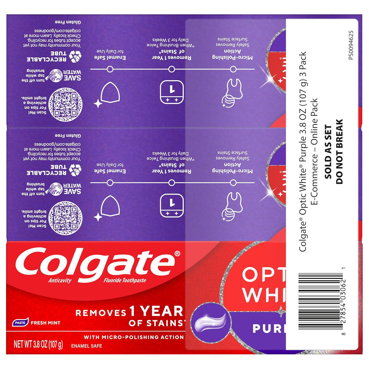 Colgate Optic White Purple Whitening Toothpaste – Wind-Down Bathroom Wellness Routine, Enamel-Safe Daily Brushing 3-Pack
