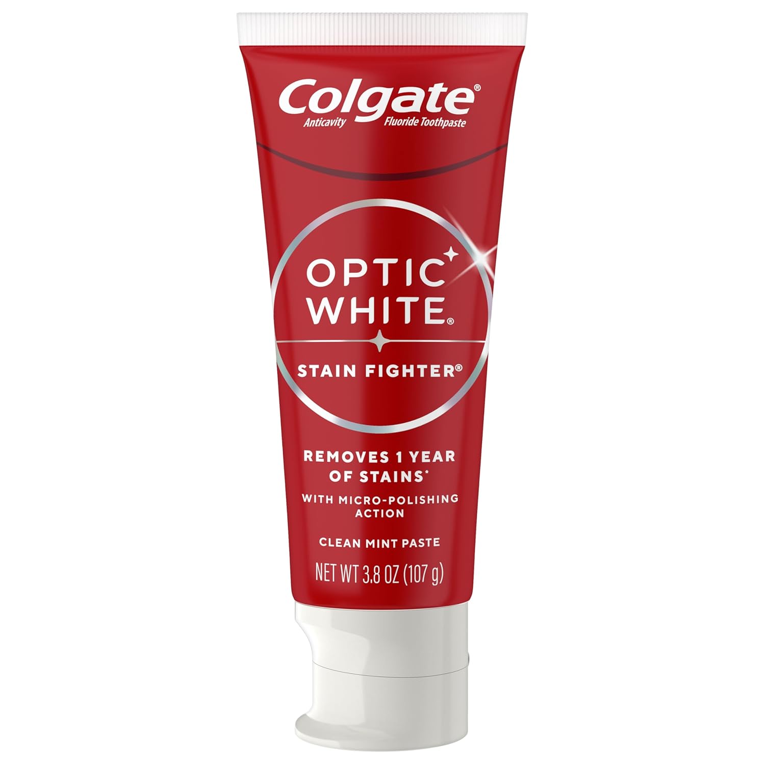 Colgate Optic White Stain Fighter Clean Mint Paste – Streamlined Whitening Toothpaste for Clutter-Free Bathroom Counters