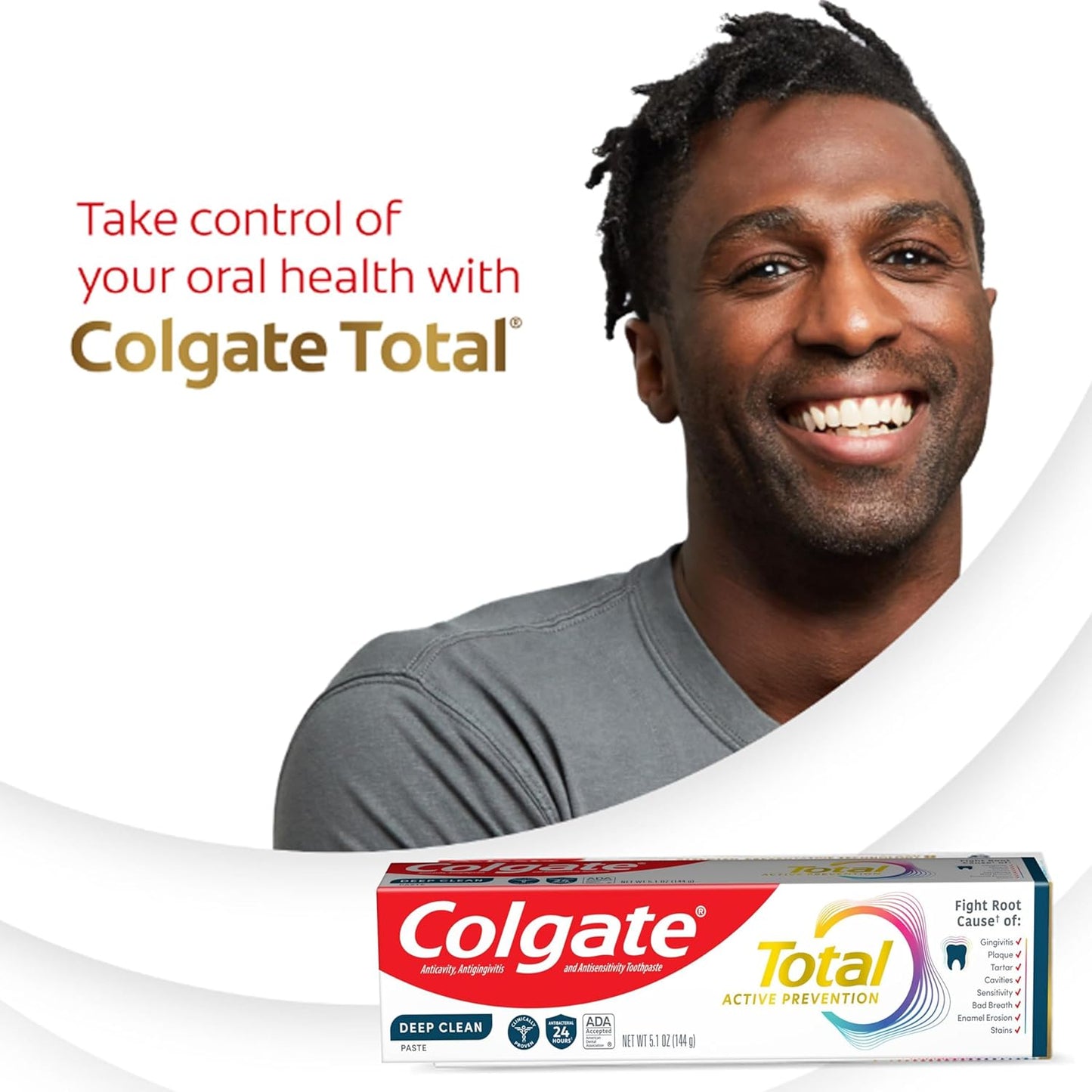 Colgate Total Active Prevention Deep Clean Toothpaste – All-in-One Toothpaste for Uncluttered Bathrooms, One Tube 7 Oral Issues, Mint 3-Pack 5.1 oz