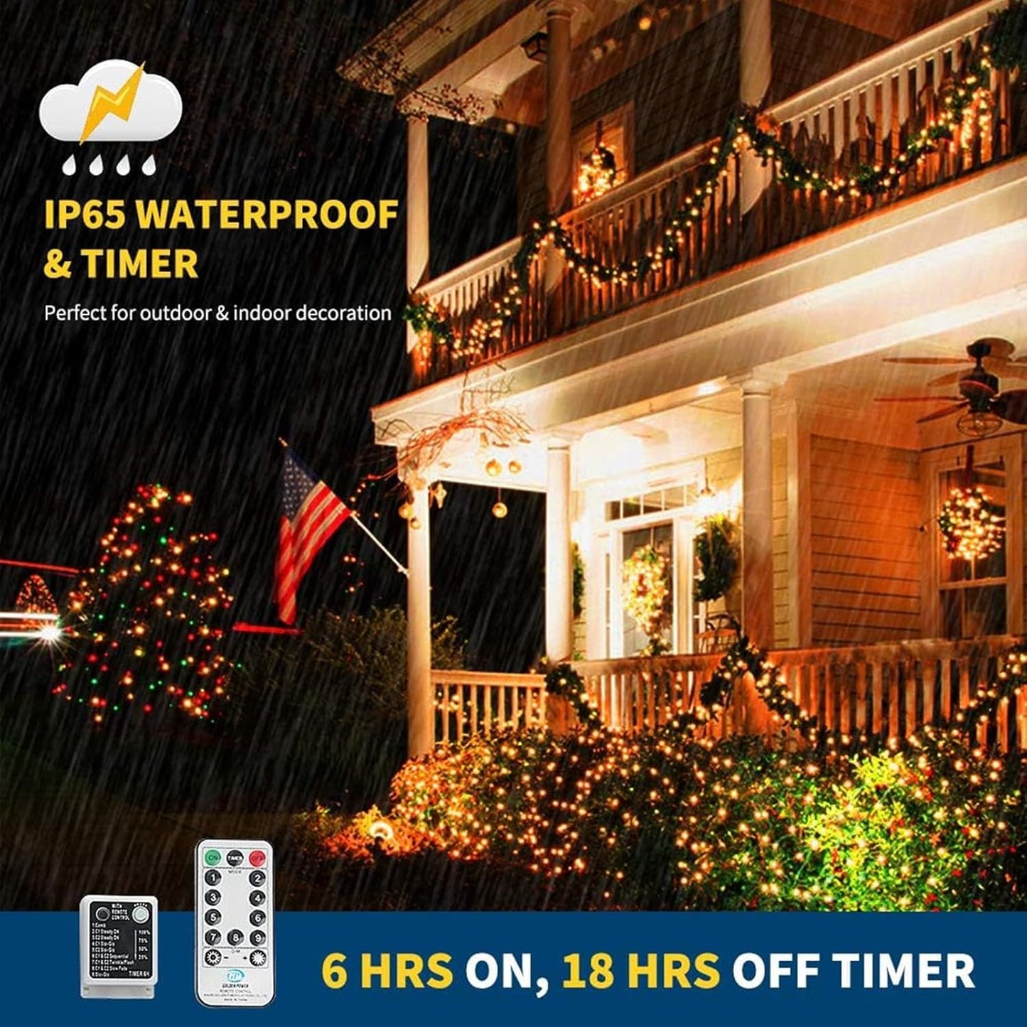 Color Changing Fairy Lights for Camping and Outdoor Dining – 108ft Waterproof Christmas Strand with Timer