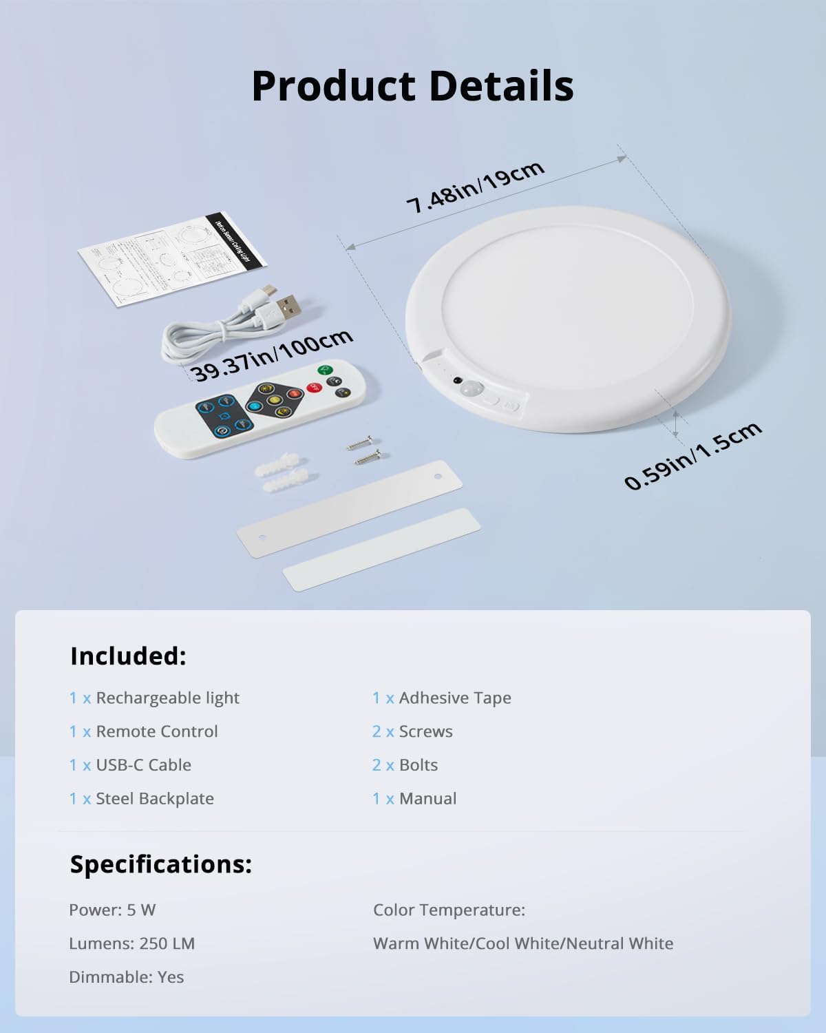 Combuh Rechargeable Motion Ceiling Lamp – Minimalist Hallway and Closet Accent Light with Magnetic Mount, No Wiring Needed