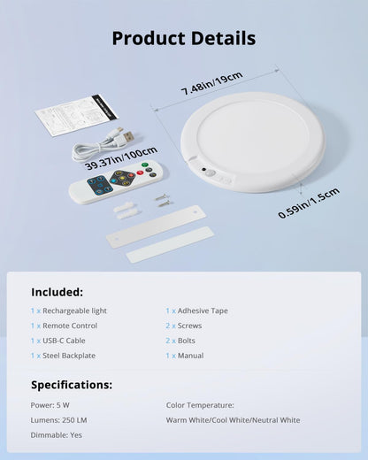 Combuh Rechargeable Motion Ceiling Lamp – Minimalist Hallway and Closet Accent Light with Magnetic Mount, No Wiring Needed