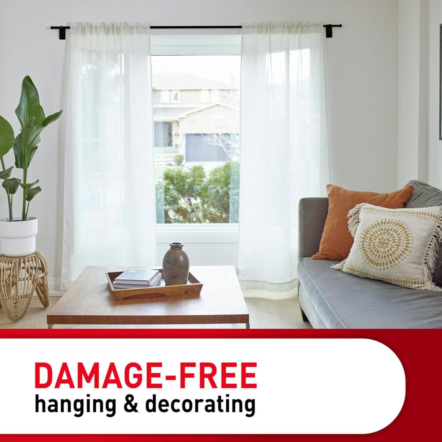 Command 10 lb Black Curtain Rod Hooks for Living Room Aesthetic, Damage-Free Hangers for Modern Home Styling