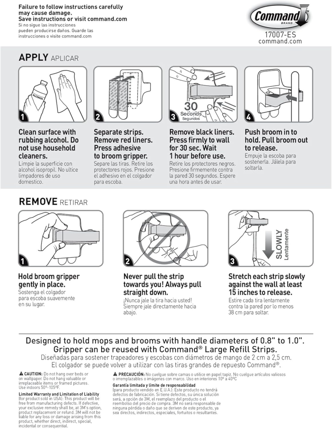 Command Broom Grippers – Streamlined Kitchen Wall Mount, Minimalist Cleaning Tool Organizer