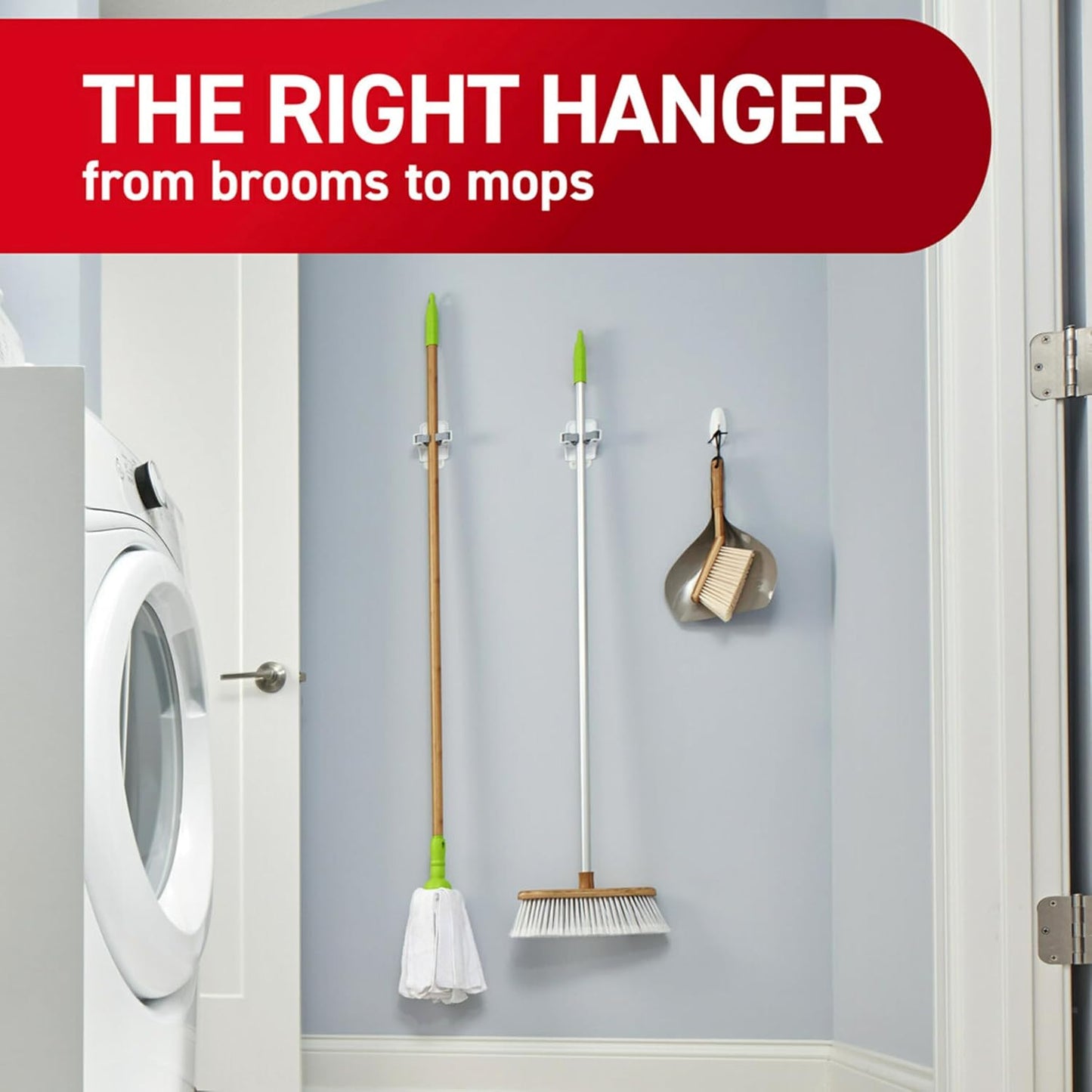 Command Broom Grippers – Streamlined Kitchen Wall Mount, Minimalist Cleaning Tool Organizer