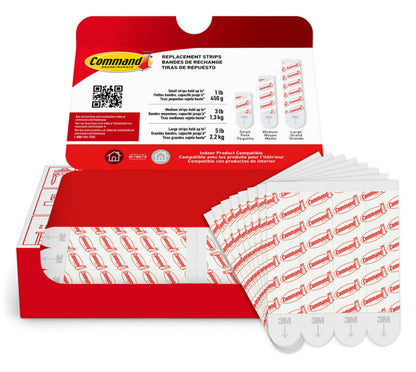 Command Indoor Large Replacement Strips, 20 Strips, Damage-Free Wall Hanging, Re-Hang Large Hooks for Home and Wall Decor, Holds up to 5 lb, White Adhesive