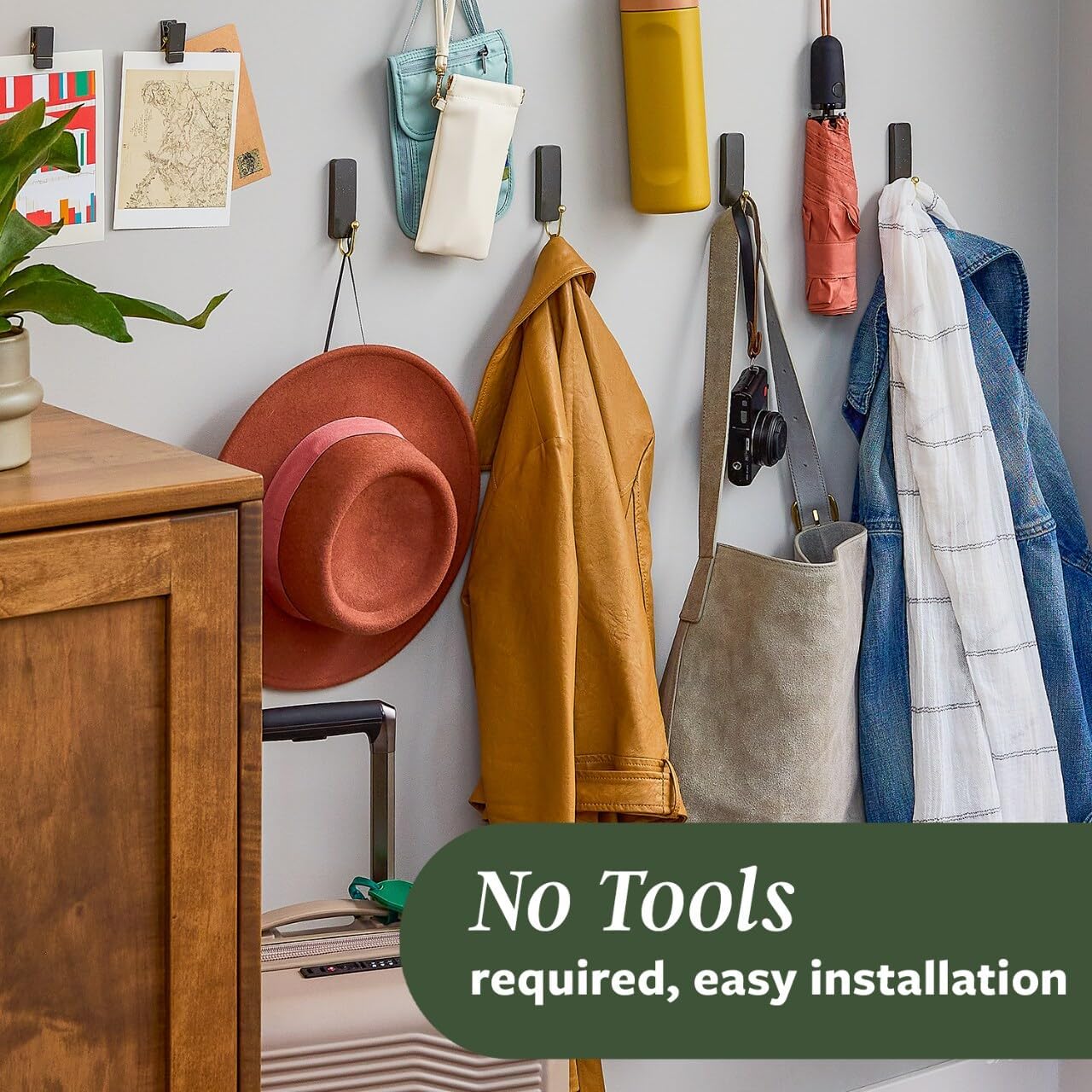 Command Medium Wire Hook Minimalist Wall Hooks for Clutter-Free Bedroom, Reusable Adhesive Hooks in Latte