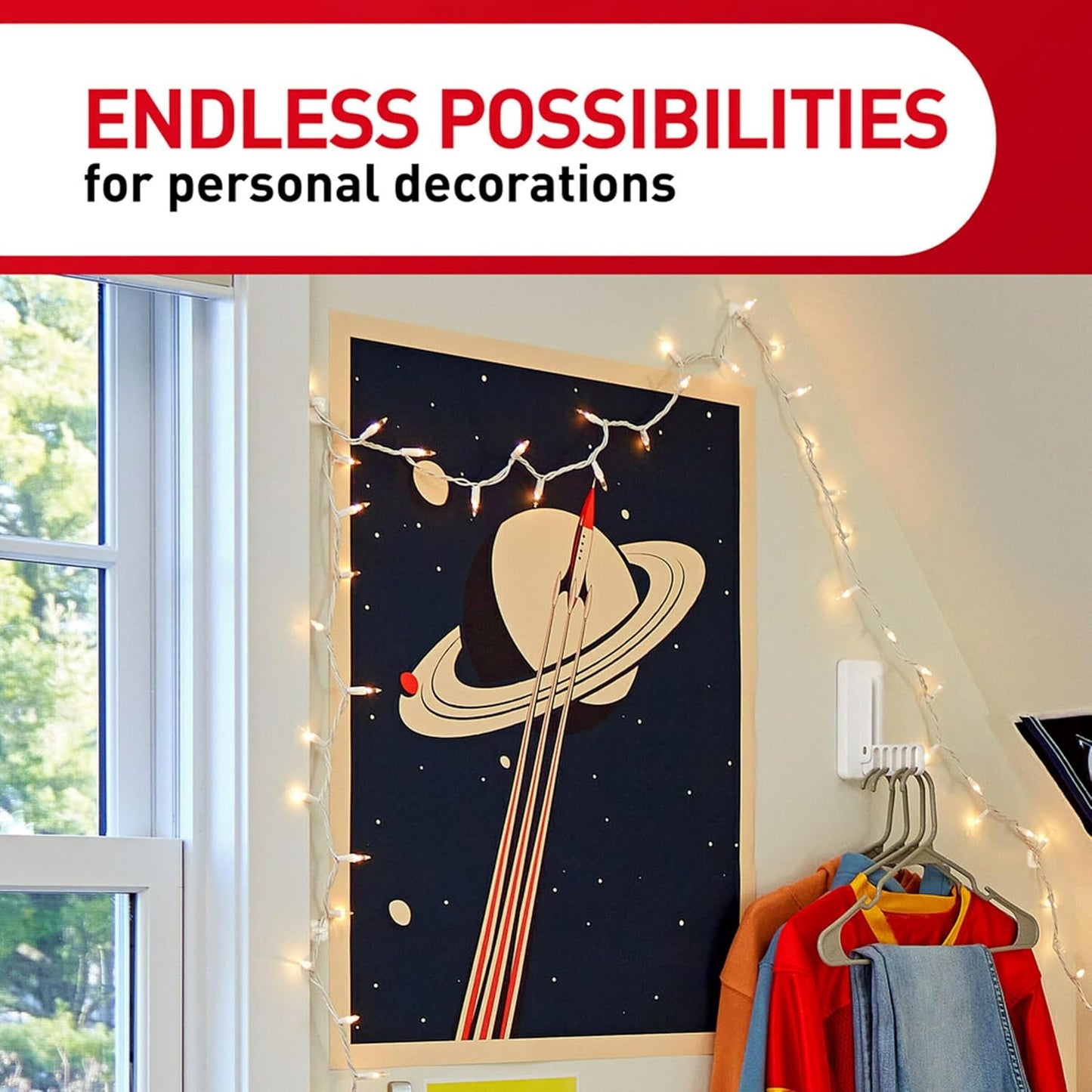 Command Round Cord Clips for Cozy Living Room Decor, Clear Cable Management for Holiday Light Cords and Window Displays